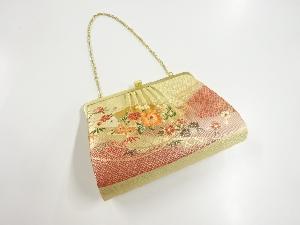 リサイクル　佐賀錦地紙に花模様織り出し和装バッグ